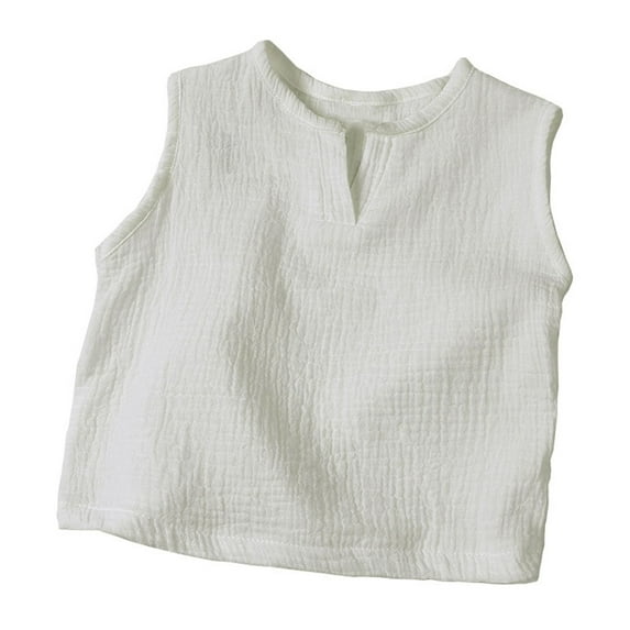 LLYwey Baby Boy Tank Tops, Toddler Girls Summer Sleeveless T Shirts, Kids Casual Solid Color V-Neck Tanks Undershirts, T-61, White, 2T
