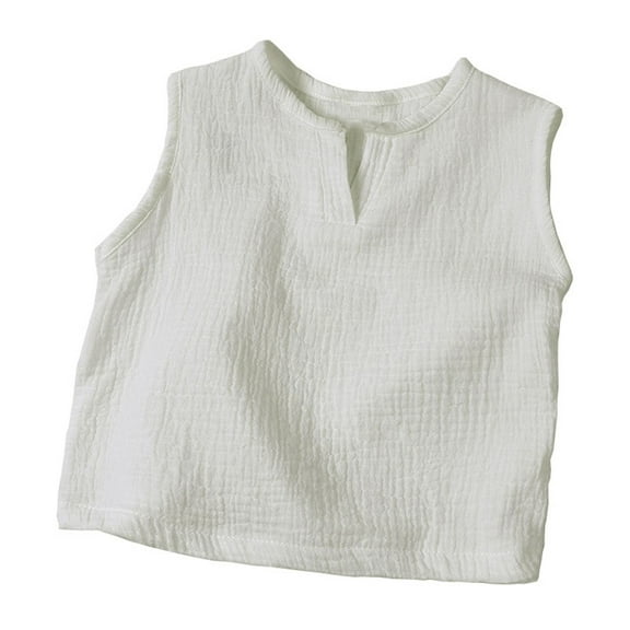 LLYwey Baby Boy Tank Tops, Toddler Girls Summer Sleeveless T Shirts, Kids Casual Solid Color V-Neck Tanks Undershirts, T-61, White, 4T