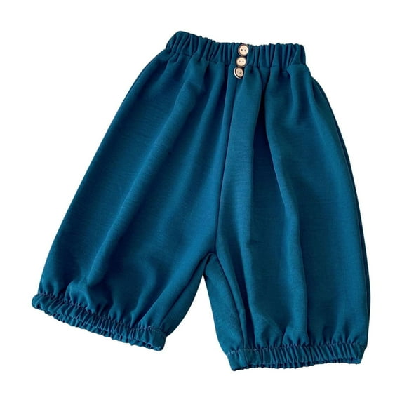LLYwey Baby Linen Joggers Pants, Toddler Button Elastic Waist Capris Pants, Kids Boys Girls Casual Solid Color Loose Cropped Trousers, New-Md34, Blue, 12T