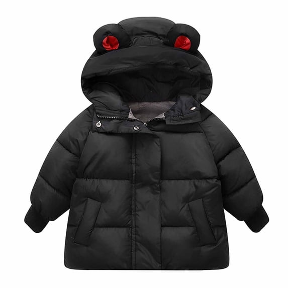 LLYwey Baby Windbreaker Winter Toddler Baby Boys Girls Winter Thick Down Cotton Padded Jackets Hooded Zipper Jackets Coat New Big Boys Long Sleeve Hoodies Casual Jackets Outwear Black 5-6T