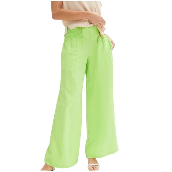LLYwey Black Pants For Women Spring and Fall Pocket Button Elastic Waist Fashion Casual Full Length Pants Female Pants Long Pant Style H1553 Green XL