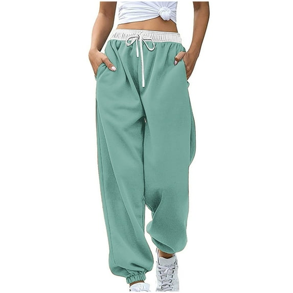 LLYwey Black Pants For Women Women Fashion Color Block Printed Drawstring Pants Casual Work Pants Female Long Pant Style H97 Green-2 L