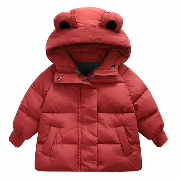 LLYwey Boy Winter Coat Toddler Baby Boys Girls Winter Thick Down Cotton Padded Jackets Hooded Zipper Jackets Coat New Toddler Long Sleeve Hoodies Casual Jackets Outwear Red 4-5T