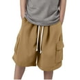 thumbnail image 1 of LLYwey Boys Cargo Shorts, Toddler Drawstring Elastic Waist Wide Leg Shorts, Kids Fashion Casual Summer Solid Color Beach Vacation Short Pants with Pockets, New-Md73, Brown, 14T, 1 of 4