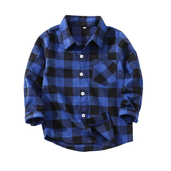 LLYwey Boys Winter Coat On Clearance Toddler Shirt Jacket Plaid Long Sleeve Lapel Button Jacket Kids Boys Girls Coats Fall Tops New Newborn Long Sleeve Casual Jackets Outwear Blue 12-18 Months