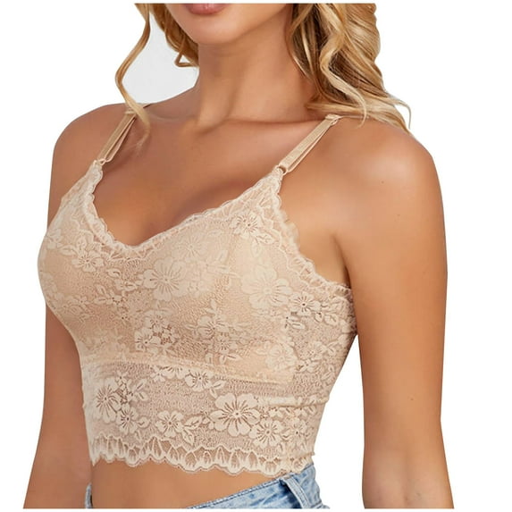 LLYwey Bra No Underwire Fashion Women Solid Color Underwire Lace Pad Push up Camisole Pullover Daily Bra Women Size Polyester Lift Bra Style LW-184 Beige XL