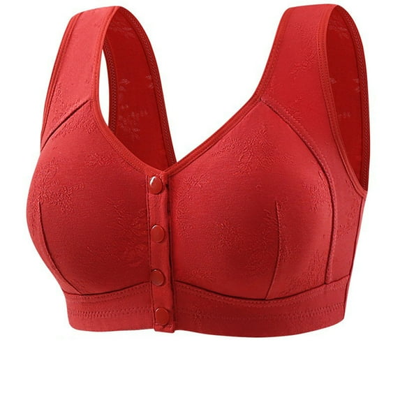 LLYwey Bras for Women Full-Coverage Woman's Solid Color Front Buckle Elastic Style Medium Sized Bra Without Underwire Women Size nylon Soft Cup Bra Style LW-146 Red 44