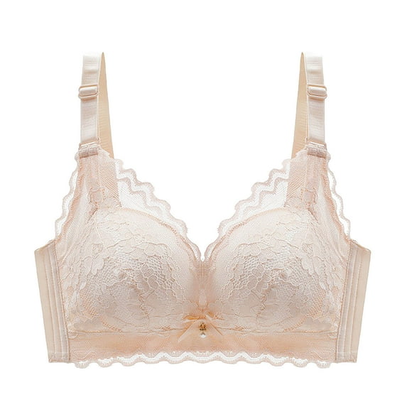 LLYwey Bras for Women Push up Winter Fashion Women Solid Color Underwire Lace Cotton Pad Push up Daily Bra Women Size Polyester Pullover Bra Style LW-187 Khaki L
