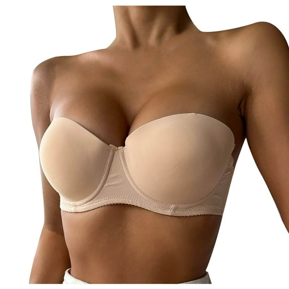 LLYwey Bras for Women No Underwire Women's Sheer Bra with Strapless Back and Three Rows Of Buckle Underwear Women Size Nylon Back-Smoothing Bra Style LW-2 Beige 85b