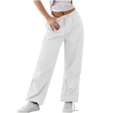 LLYwey Capris Pants For Women Plus Size Women's Loose Drawstring Clothing Solid Color Casual Wide Leg Pants Trousers Work Pants Female Long Pant Style H2851 White S