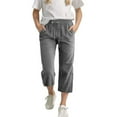 thumbnail image 1 of LLYwey Capris Pants for Girls Cotton Linen Trendy 2025 Straight Wide Leg Pants Summer Casual Loose Drawstring Elastic Waist Cropped Trousers with Pockets, Gray, 10T, 1 of 9