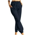 thumbnail image 1 of LLYwey Capris Yoga Pants For Women Women's Fashion Casual Solid Color Elastic Cotton and Linen Trousers Pants Straight Leg Pants Female Long Pant Style H2508 Navy XL, 1 of 5
