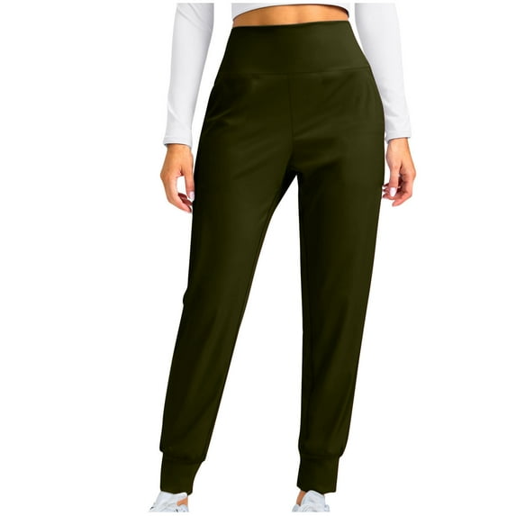 LLYwey Cargo Pants Women High Waisted Women Solid Color High Waisted Hip Lifting Exercise Yoga Pants Ladies Pants Long Pant Style H2155 Green-1 M