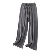 LLYwey Cargo Pants Women Plus Size New Fall and Winter Drawstring Casual Loose Wide Leg Straight Thick Outerwear Retro Trendy Stripe Knitted Pants New Full Length Pants Regular Fitted Gray One Size