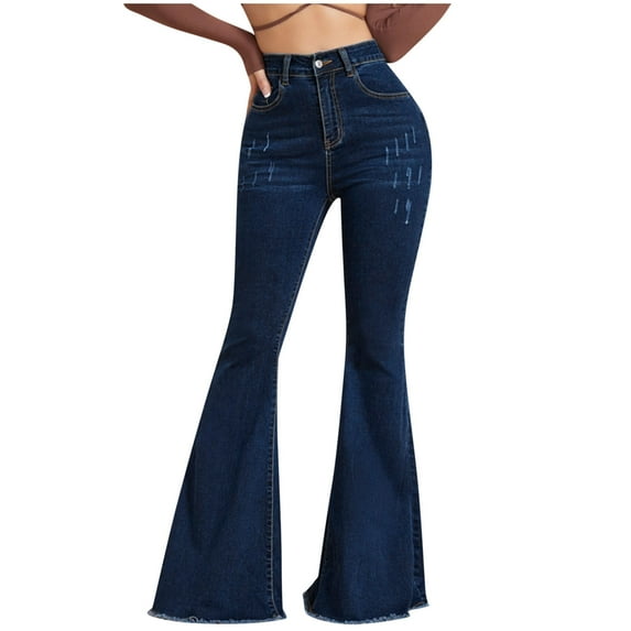 LLYwey Cargo Pants For Women Women's Fashion Denim Button Zipper Solid High Waist Pockets Jean Long Trousers Sweatpants Female Long Pant Style H1275 Blue L