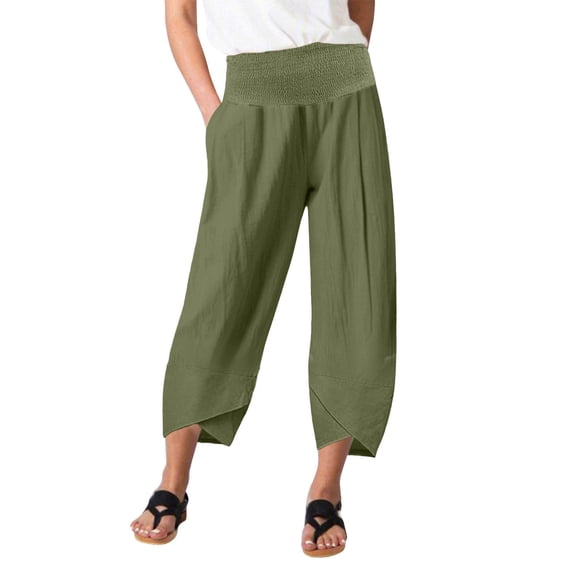 LLYwey Cargo Pants Women Women's Fashion Sport Relaxed Loose Elastic Waist Long Sweatpants Solid Color Bound Feet Jogger Scrub Pants Female Long Pant Style H481 Green-1 M