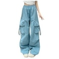 thumbnail image 1 of LLYwey Cargo Work Pants For Women Fashion Women Comfortable Casual Put Together Pocket Lace Frock Solid Color Full Length Pants Wide Leg Pants Female Long Pant Style H912 Blue L, 1 of 6