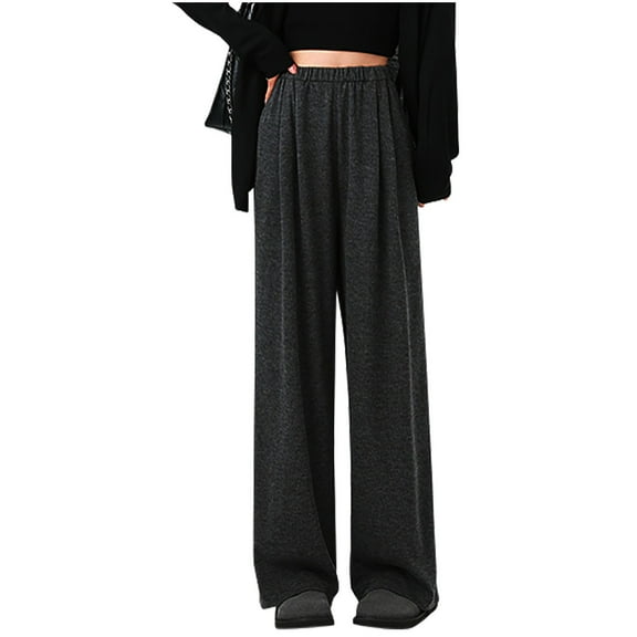 LLYwey Casual Pants Women Ladies Loose Wide Leg Pants High Waist Straight Pants Casual Pants New Full Length Pants Trousers Regular Fitted Black M