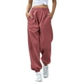 thumbnail image 1 of LLYwey Khaki Cargo Pants for Women Ladies Fashion Casual Solid Elastic Waist Trousers Long Straight Pants New Full Length Pants Regular Fitted Pinks XL, 1 of 6