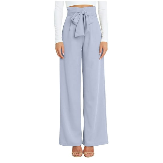 LLYwey Oversized Sweatpants for Women Fashionable Ladies Casual Solid Color Bow High Waist Wide Leg Casual Pants New Full Length Pants Trousers Regular Fitted Light Blue XL