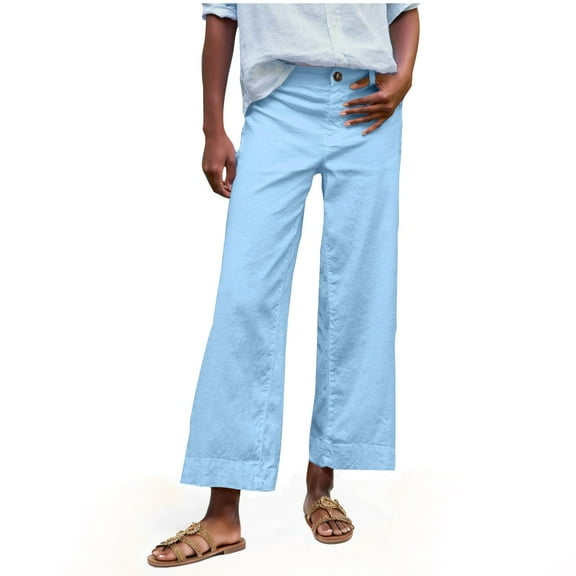 LLYwey s Girls Sweatpants Ladies Casual Drawstring Elastic Waist Linen Nine-Quarter Pants New Full Length Pants Trousers Regular Fitted Blue S