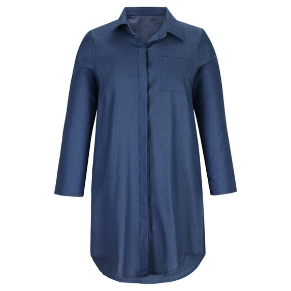 LLYwey s Maxi Dresses for Women 2024 Lapel Button Fashion Casual Solid Color Pocket Long Sleeve Shirt Dress New Casual Dresses Navy Xxl