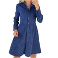 thumbnail image 1 of LLYwey s Off the Shoulder Dresses for Women Fashion Casual Lapel Solid Color-Breasted Long Sleeve Dress New Casual Dresses Blue M, 1 of 9