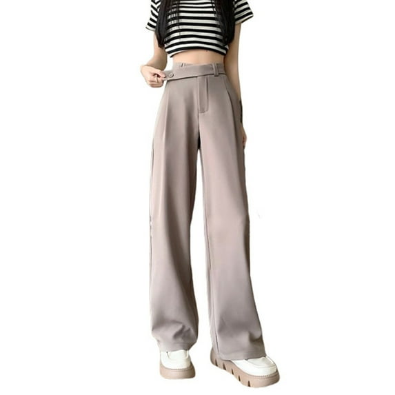 LLYwey s Pleated Pants for Women Ladies' High Waisted Light Colored Narrow Cut Wide Leg Floor Pants New Full Length Pants Trousers Regular Fitted Khaki XXL