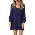 thumbnail image 1 of LLYwey s Tunic Dresses for Women 2024 V-Neck Long Sleeve Solid Loose Dress Lantern Sleeve Fashion Dress New Sweater Dresses Navy Xxl, 1 of 8