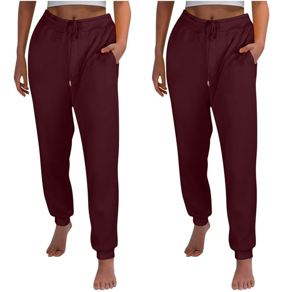 LLYwey Wide Leg Pants for Women Ladies Casual Trousers Pants Plus Velvet Thick Solid Color Large Size Running Fitness Sports Pants New Full Length Pants Regular Fitted Wine XXL