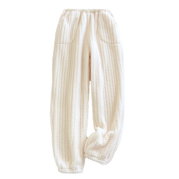 LLYwey Clearance Sales Women's Dress Pants Ladies Fall and Winter Thick and Warm Corn Grain Flannel Bundle Pants with Pockets for Couples Pants New Full Length Pants Trousers Regular Fitted Beige XL