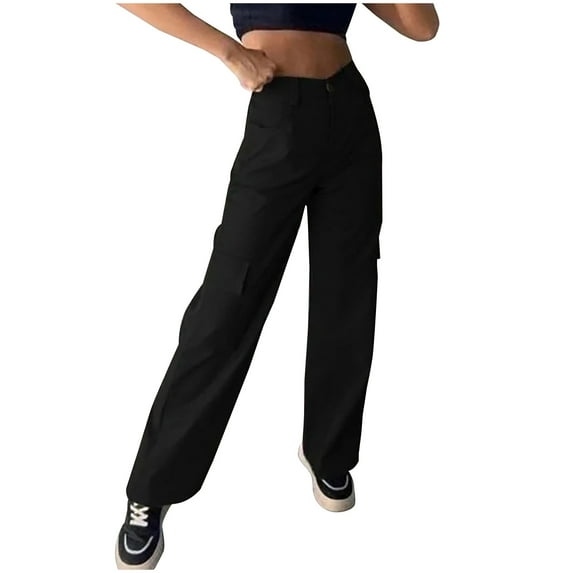 LLYwey Clearance Sales Womens Track Pants Ladies Vintage Street Style Star Print Spicy Girl Low Waisted Straight Tube Pants New Full Length Pants Trousers Regular Fitted Black L