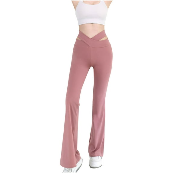 LLYwey s thermal Pants Women Ladies Naked Hollow Horn Yoga Pants Ladies High Waisand Hip Lifting Slim Sports Leisure Wide Leg Fitness Pants New Full Length Pants Regular Fitted Pinks L