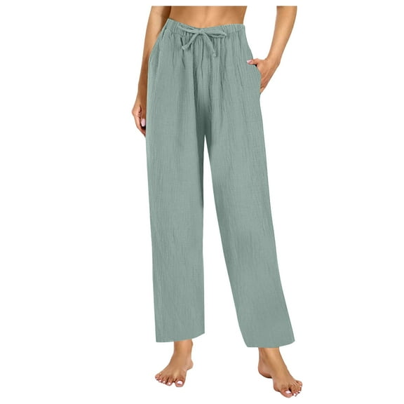 LLYwey Wide Leg Dress Pants for Women Solid Color Summer Thin Suit Can Be Worn As Beach Pants New Full Length Pants Trousers Regular Fitted Green M
