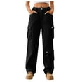 thumbnail image 1 of LLYwey Wide Leg Pants for Women Ladies Mid-Waist Pocket Denim Overalls Casual Pants In Spring and Summer New Full Length Pants Trousers Regular Fitted Black XXL, 1 of 1