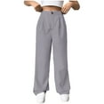 thumbnail image 1 of LLYwey in Clearance Womans Dress Pants Ladies Casual Trousers High Waisted Loose Straight Leg Stylish Pants Suit Pants New Full Length Pants Regular Fitted Gray XL, 1 of 9