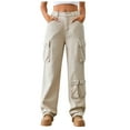 thumbnail image 1 of LLYwey Womens Loose Pants Ladies Mid-Waist Pocket Denim Overalls Casual Pants In Spring and Summer New Full Length Pants Trousers Regular Fitted Khaki L, 1 of 6