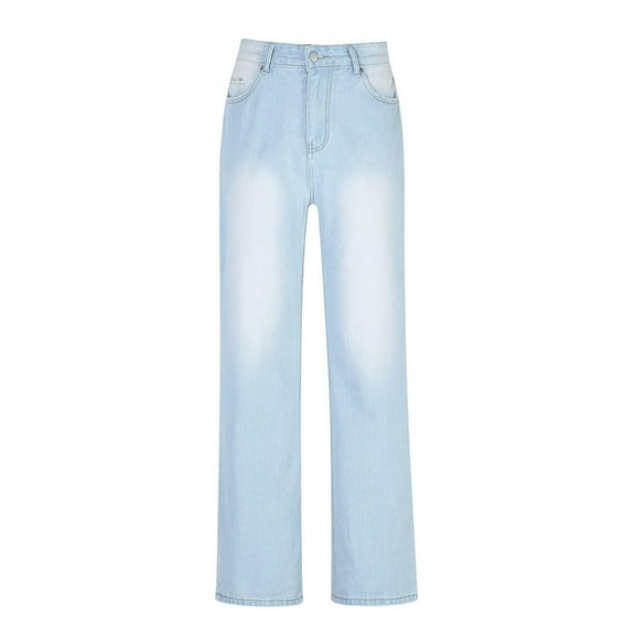 LLYwey Comfy Pants Spring and Summer Women's Button Solid Pocket Fashion Casual Jeans Pants Cotton Pants Female Long Pant Style H1605 Light Blue XL