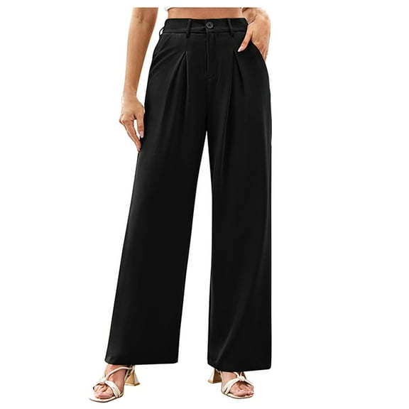 LLYwey Comfy Pants Women Women's Fashion Solid Color Business Loose Casual formal Suit Pants Plus Size Cargo Pants Long Pant Style H908 Black M