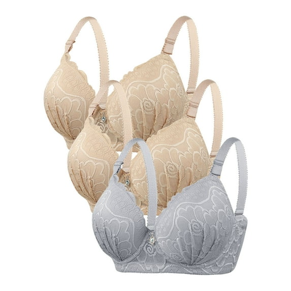LLYwey Cotton Bras for Women Women's Solid Color Underwire Oversized Push up Underwear Daily Bra Women Size Nylon Lace Bra Style LW-124 Gray XXL