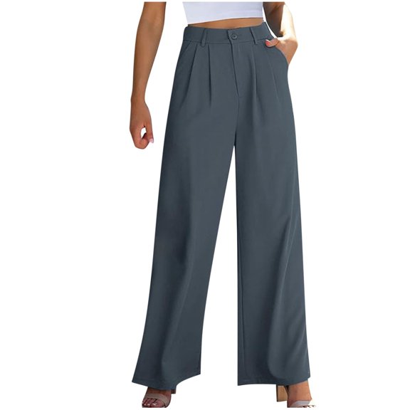 LLYwey Cotton Sweatpants Women Fashion Women Elastic Waist Slim Fits Casual High Waist Loose Wide Suit Pants Ladies Pants Long Pant Style H2275 Gray XL