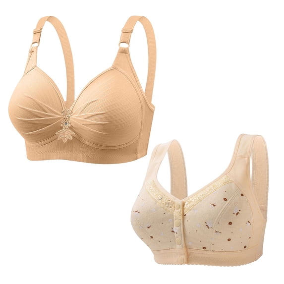 LLYwey Cotton Wireless Bras for Women 2pc Woman's Printed Push up Bras Plus Size Daily Bra Underwear No Underwire Big & Tall Size nylon Nursing Bra Style LW-20 Beige XL