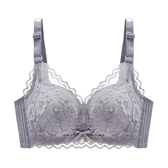 LLYwey Cute Sports Bras Fashion Women Solid Color Underwire Lace Cotton Pad Push up Daily Bra Women Size Polyester Racerback Bra Style LW-187 Gray L