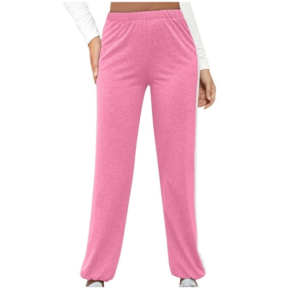 LLYwey Flare Pants for Women High Waisted Casual Loose Waistband Sports Pants Sweatshirt Leg Binding Pants New Full Length Pants Trousers Regular Fitted Pinks L