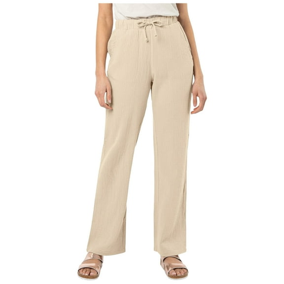 LLYwey High Waisted Wide Leg Pants for Women Solid Color Summer Thin Suit Can Be Worn As Beach Pants New Full Length Pants Trousers Regular Fitted Khaki XXL