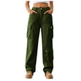 thumbnail image 1 of LLYwey Sweatpants Women Ladies Mid-Waist Pocket Denim Overalls Casual Pants In Spring and Summer New Full Length Pants Trousers Regular Fitted Green-1 M, 1 of 4