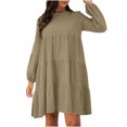 thumbnail image 1 of LLYwey Trendy Dresses for Women 2024 Solid Color Round Neck Lantern Long Sleeve Bodice Dress New Work Dresses Green-1 M, 1 of 5