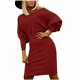 thumbnail image 1 of LLYwey Winter Dresses for Women 2024 Casual Knit Dress Long Sleeve Hip and Waist Dress Long Sleeve Collar Dress New Casual Dresses Wine M, 1 of 5