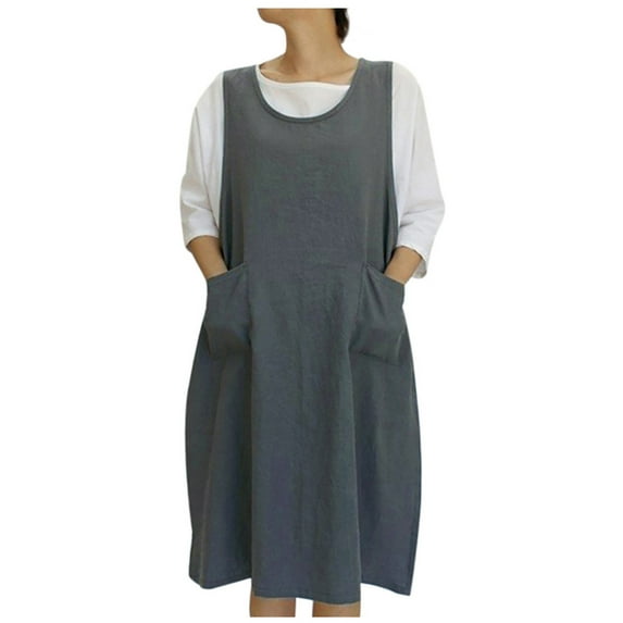 LLYwey Womens Long Dresses Summer Round Neck Loose Lace-Up Vest Dress New A-Line Dresses Gray S