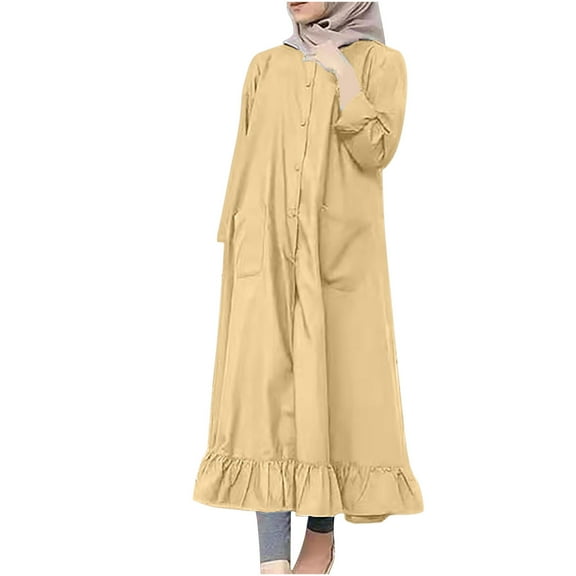 LLYwey formal Evening Dresses for Women Fashion Round Neck Loose Long Sleeve Solid Ankle-Dress Long Dress New Casual Dresses Khaki M